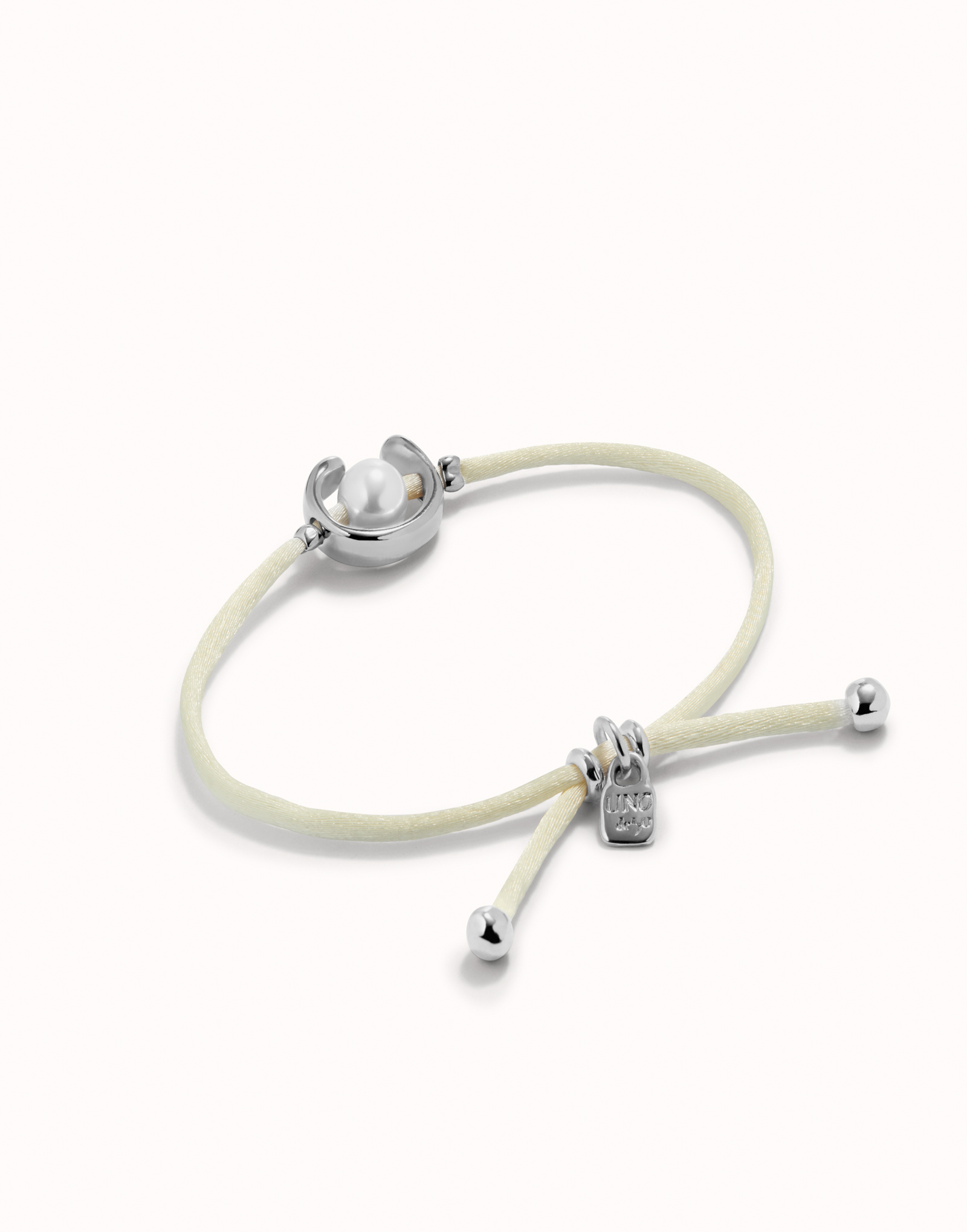 Sterling silver-plated cream thread bracelet with shell pearl accessory., Silver, large image number null